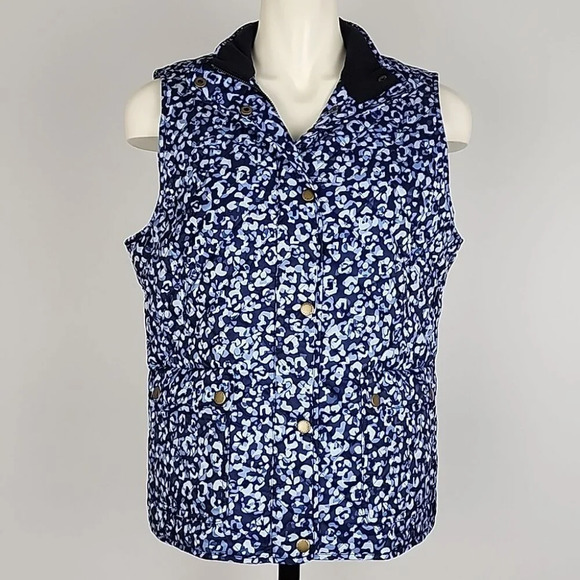 Talbots Quilted Blue Abstract Leopard Diamond Print Vest Size Large Petites - Picture 2 of 16